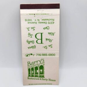 Vintage Matchbook Barry's Restaurant and Party House 4370 Dewey Ave Rochester Ne